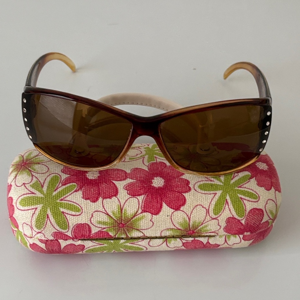 Stylish Brown Sunglasses with Floral Case